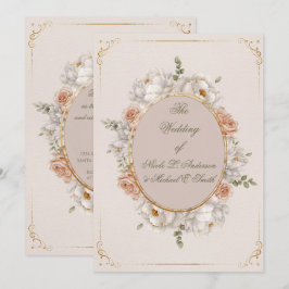 Convites Casamento Floral Peônia Branca e Rosa Rubor