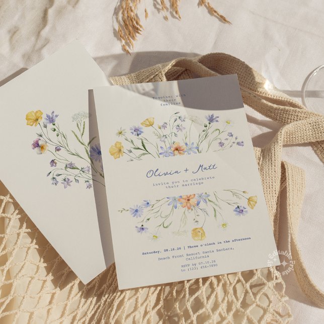 Convites Casamento Floral-Periwinkle de Flor Selvagem (Wildflower Elegant Floral Periwinkle Wedding Invitation)