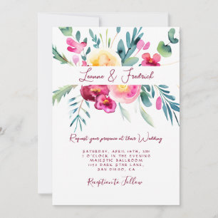 Convites Casamento floral personalizado em aquarela rosa e