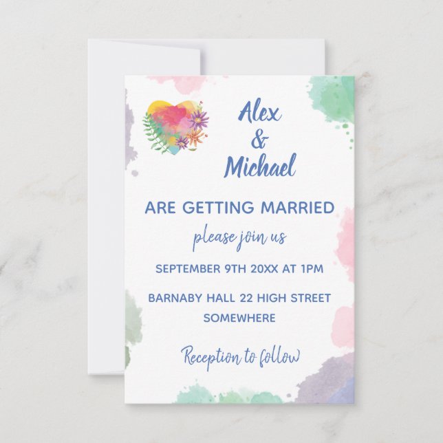 Convites Casamento Floral Personalizável Pastel Watercolor  (Frente)