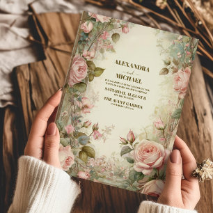 Convites Casamento Floral Pink Vintage Art Nouveau