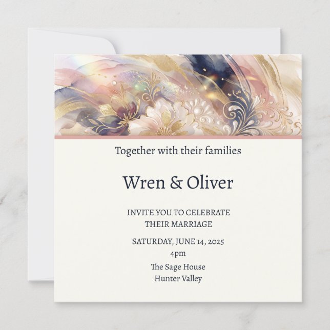 Convites Casamento Floral Pintado (Frente)
