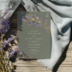 Convites Casamento Floral Pintado à Mão com Lavanda e Salvi