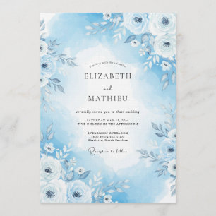 Convites Casamento Floral Pintado Azul Céu