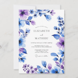Convites Casamento Floral Pintado de Lavanda Azul