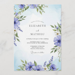 Convites Casamento Floral Pintado de Periwinkle