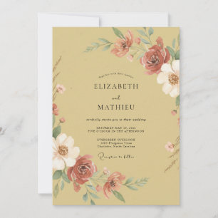 Convites Casamento Floral Pintado Dourado