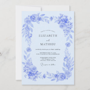 Convites Casamento Floral Pintado em Azul Pó