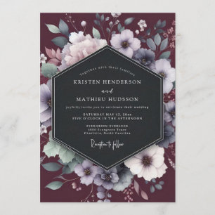 Convites Casamento Floral Pintado em Borgonha