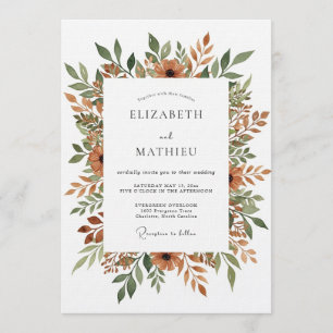 Convites Casamento Floral Pintado em Laranja Queimado