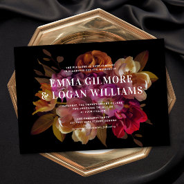 Convites Casamento Floral Pintado Moderno Dark & Moody