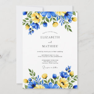 Convites Casamento Floral Pintura Amarela Azul