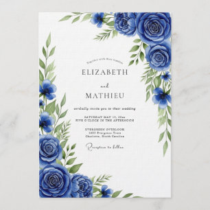Convites Casamento Floral Pintura Azul Real