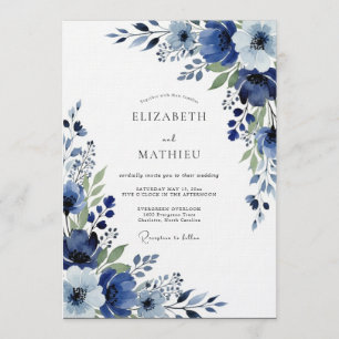 Convites Casamento Floral Pintura Índigo