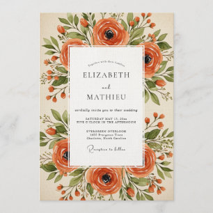 Convites Casamento Floral Pintura Laranja