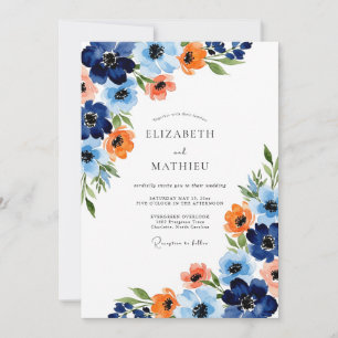 Convites Casamento Floral Pintura Laranja Marinho