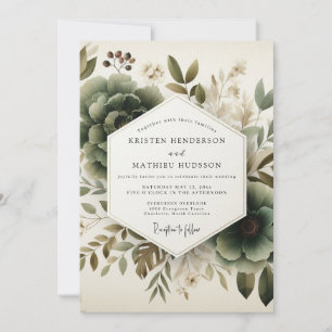 Convites Casamento Floral Pinturesco em Sage