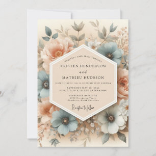 Convites Casamento Floral Poético Azul Empoeirado