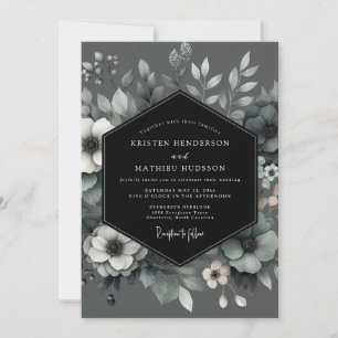Convites Casamento Floral Poético em Carvão