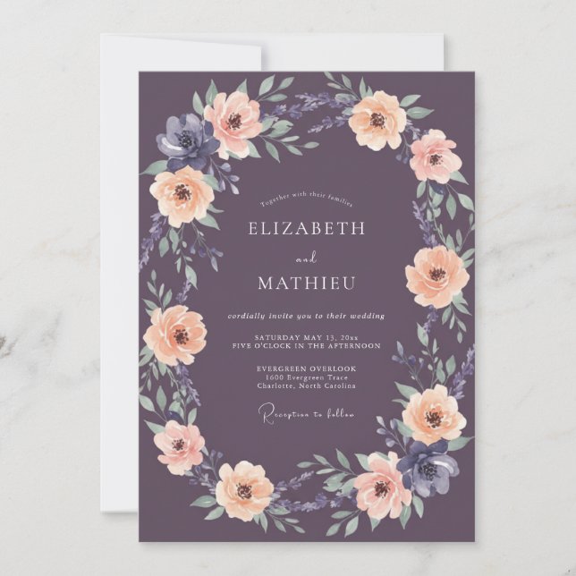 Convites Casamento Floral Poético Rosa (Frente)