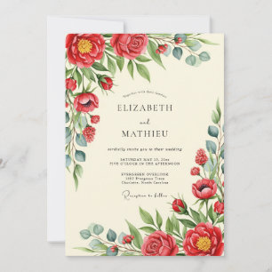 Convites Casamento Floral Poético Vermelho