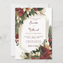 Convites Casamento Floral Poinsettia Dourado Borgonha de Na