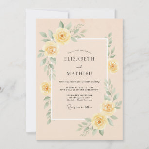 Convites Casamento Floral Polido em Pêssego