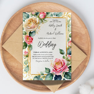 Convites Casamento Floral por Aquarela com Moldura Rústica