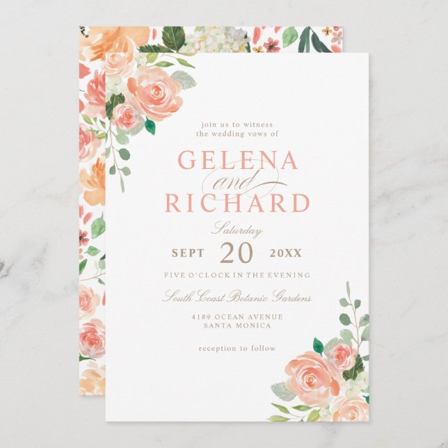 Convites Casamento Floral por Aquarela primavera (Frente/Verso)