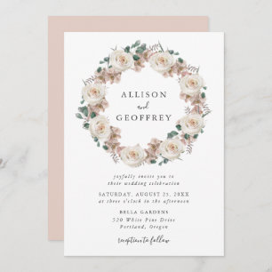 Convites Casamento Floral por Wreath com Rosas de Aquarelas