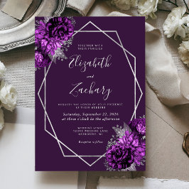 Convites Casamento Floral Prata Ameixa Roxa