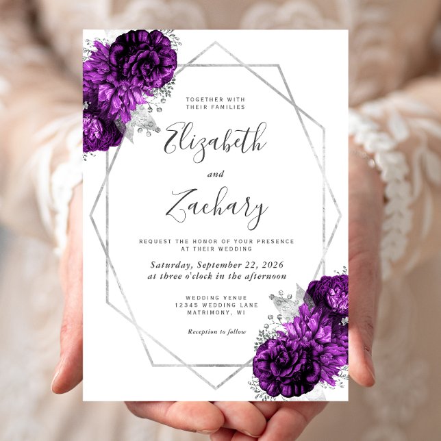 Convites Casamento Floral Prata Ameixa Roxa Branco (Criador carregado)