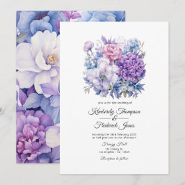 Convites Casamento Floral Prateado, Azul Gelo e Lilás