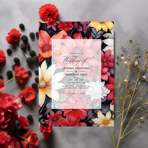 Convites Casamento Floral Preto, Branco e Vermelho