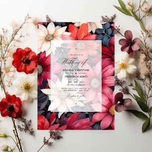 Convites Casamento Floral Preto, Branco e Vermelho