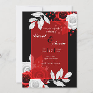 Convites casamento floral preto, branco e vermelho de luxo