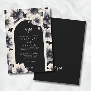 Convites Casamento Floral Preto Branco Moderno