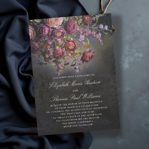 Convites Casamento Floral Preto Burgundy Sombrio Romântico