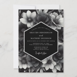 Convites Casamento Floral Preto Carvão
