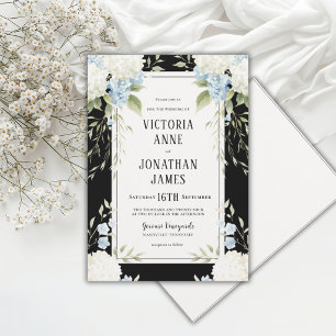 Convites Casamento Floral Preto de Hortênsias Brancas Elega