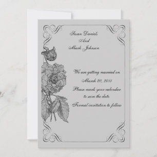 Convites Casamento Floral Preto De Prata Salva A Data