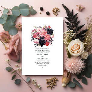 Convites Casamento Floral Preto e Bege