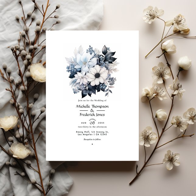 Convites Casamento Floral Preto e Branco (Criador carregado)