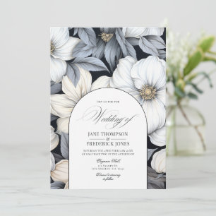 Convites Casamento Floral Preto e Branco Atemporal