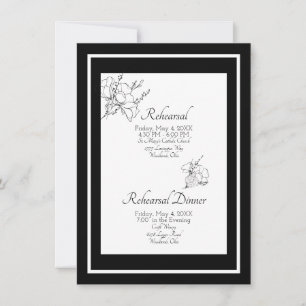 Convites Casamento Floral Preto e Branco Elegante Ensaio