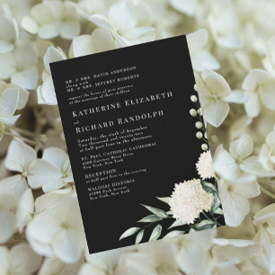 Convites Casamento Floral Preto e Branco Formal Elegante