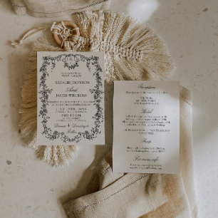 Convites Casamento Floral Preto e Branco Monograma Tudo em