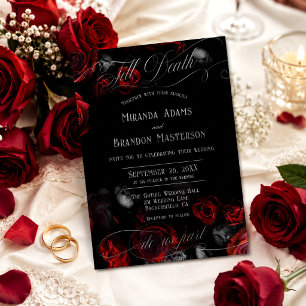 Convites Casamento Floral Preto e Vermelho Elegante Persona