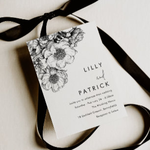 Convites Casamento Floral Preto Elegante