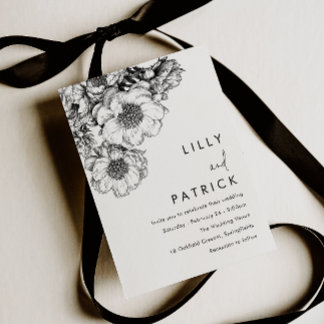 Convites Casamento Floral Preto Elegante